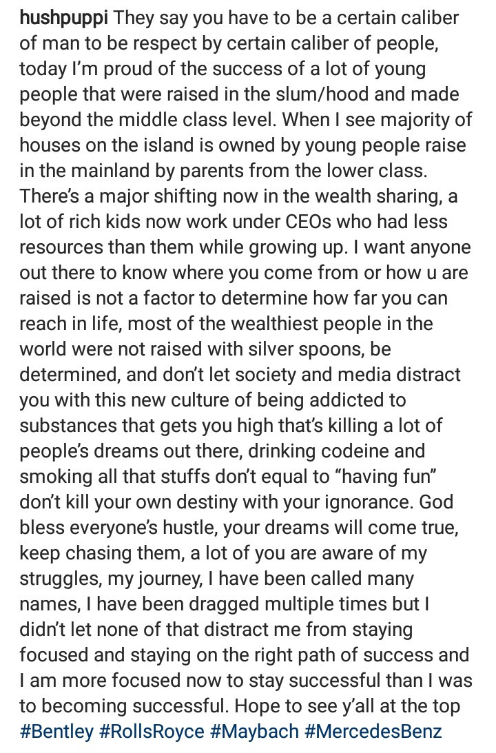 Hushpuppi encourages people from poor backgrounds with touching post 