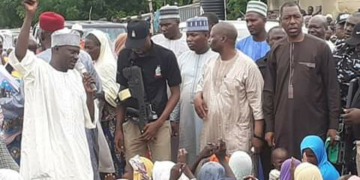 Filed Photo: Borno governor visits IDP, uses  Quran to curse those diverting their relief materials