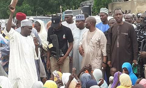Filed Photo: Borno governor visits IDP, uses  Quran to curse those diverting their relief materials