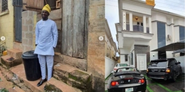 Nigerian comedian, Ogusbaba, new mansion
