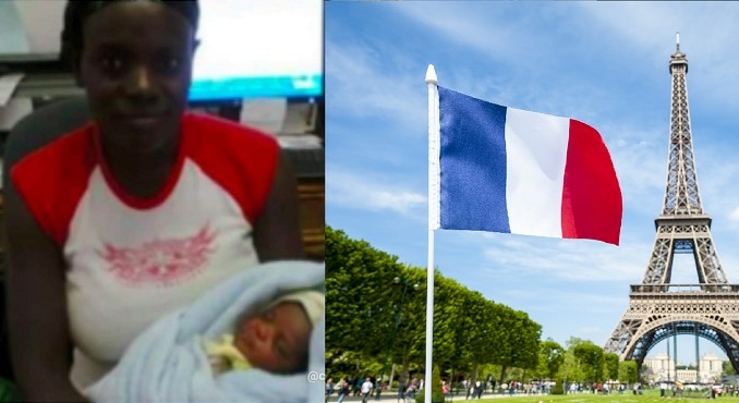 Woman with her baby, France flag