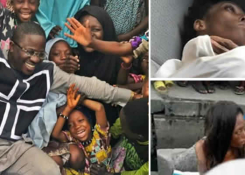 Adepeju Olukokun, the CEO of Kokun foundation and Ene, the naked malnourished woman dropped off in Ajah, Lagos State.