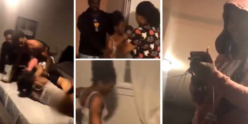 Lady walks in on her boyfriend sleeping with his ex-girlfriend, the next thing she did was crazy (videos) image