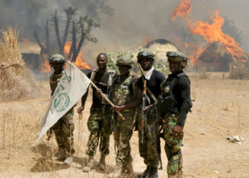 BORNO, NIGERIA -  Nigerian soldiers are seen after an operation against Boko Haram terrorists at a terrorist camp in Borno, Nigeria.