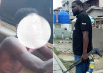 L-R: Brutalised suspect, filed photo of SARS official.