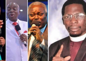 L-R: Adeboye, Oyedepo, Kumuyi and Apostle Okikijesu