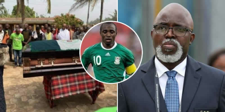 LR: Scene of Burial Ceremony, NFF President; INSET: Late Issac Promise