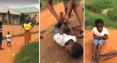 VIDEO: Neighbors rescue little girl tied by mother for not sweeping in Awka, Anambra State
