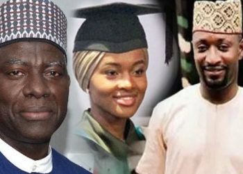 L-R: DSS Official, Hanan Buhari and Anthony Okolie