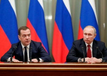 Prime Minister of Russia, Dmitry Medvedev and President Vladimir Putin