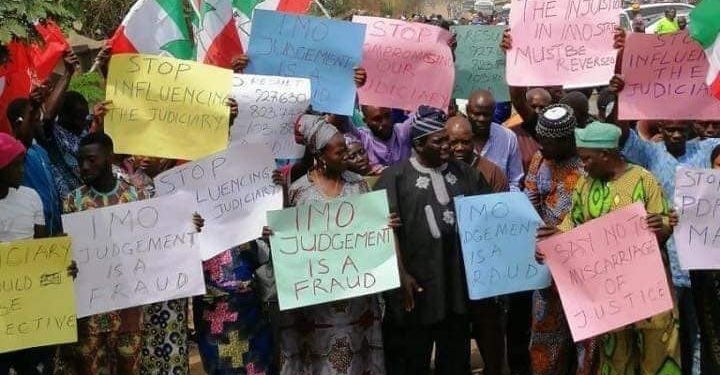 Angry PDP members protesting Supreme Court ruling on Imo Election