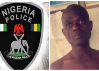 L-R logo of the Nigerian Police Force, suspect identified as Olanrewaju Bamidele