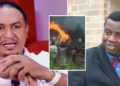 Daddy Freeze, Pastor Adeboye; INSET: Scene of fire incident