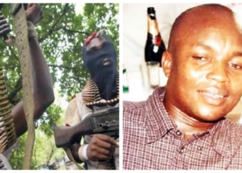 L-R Unknown gunmen (Image for depiction), abducted Imo businessman