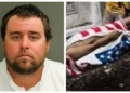 L-R Suspect identified as  Mason Toney, dead body wrapped with American flag (depiction only)