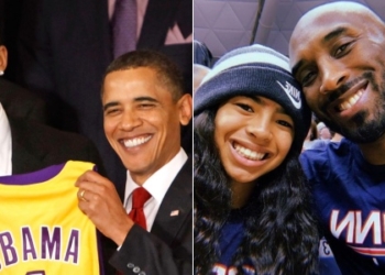 L-R: Kobe Bryant and former US President, Barack Obama, Gianna and father, Kobe Bryant