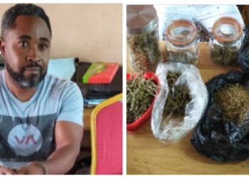 L-R One of the suspects, recovered cocaine and hemps