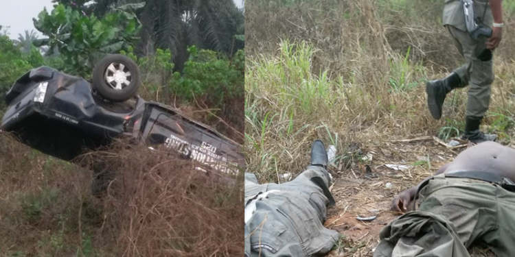 Scene of accident, remains of two officers killed after the auto crash.
