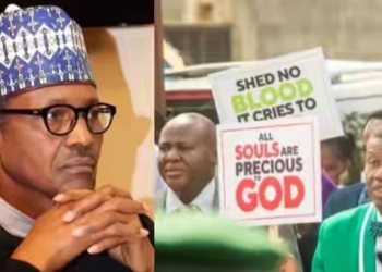 L-R President Muhammadu Buhari, Pastor Adeboye leading protest against killings