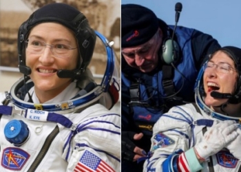 Excited U.S. astronaut Christina Koch upon landing on Earth, Kazakhstan
