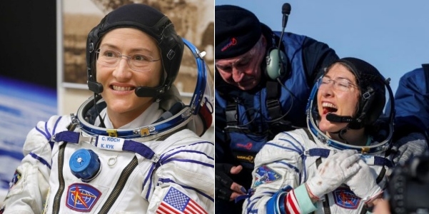 Excited U.S. astronaut Christina Koch upon landing on Earth, Kazakhstan