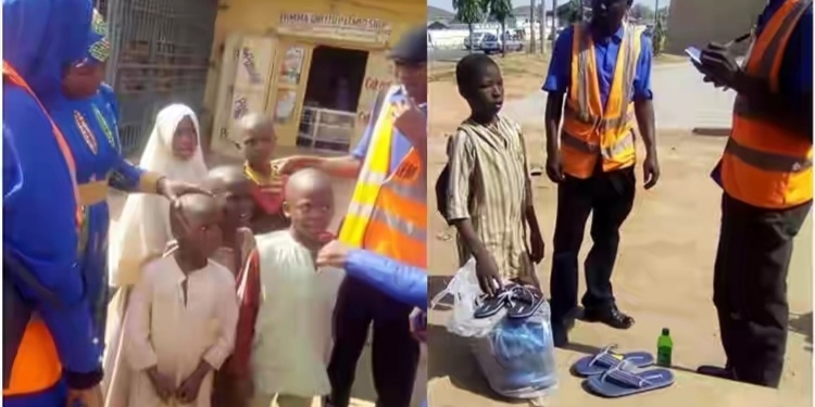 L-R Edu Marshals and young kids arrested for roaming and trading during school hours