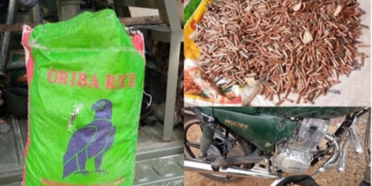 Motorcycle, 4653 ammunitions disguised as rice intercepted by the troop