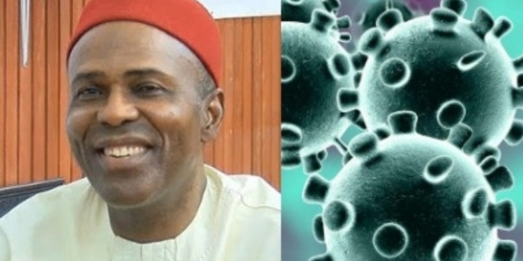 L-R Minister of Techology Ogbonnaya Onu, Depict of a viral cell