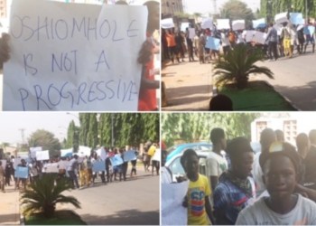 Pictures taken at the scene of the anti-Oshiomole protest
