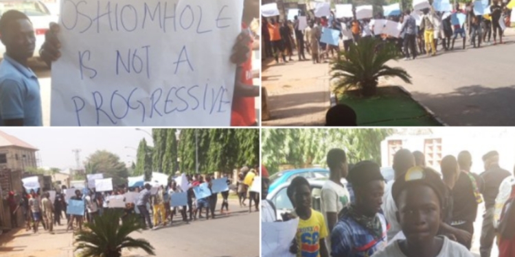 Pictures taken at the scene of the anti-Oshiomole protest