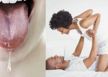 L-R Depict of saliva dropping from the mouth, depict of lovers on bed