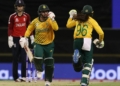 Mignon du Preez and Sune Luus celebrate South Africa's victory CREDIT: GETTY IMAGES