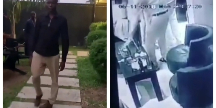 L-R The suspect, moment he stole the phone on CCTV