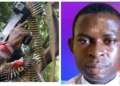 L-R Depict of unknown gunmen, the abducted Catholic priest