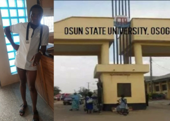 L-R Graduating student, front view of the institution