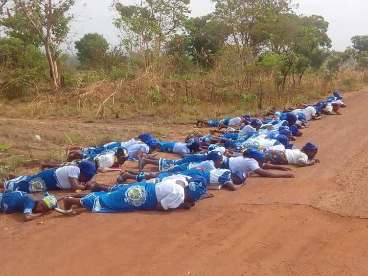 Group of church women spotted lying on the road in Benue, praying against Coronavirus