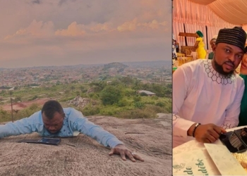 Toyin Abraham’s husband, Kolawole Ajeyemi goes to the mountain top to pray against coronavirus