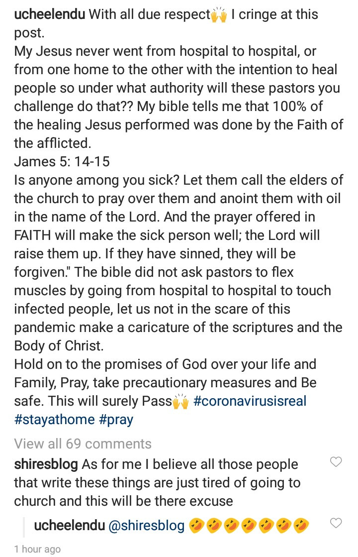 Uche Elendu disagrees with Hilda Dokubo call for pastors to prove themselves by healing Coronavirus patients