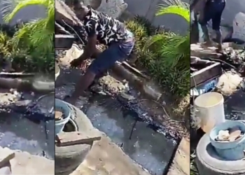 Lady calls out fruit sellers for allegedly washing their fruits with gutter water in Agungi