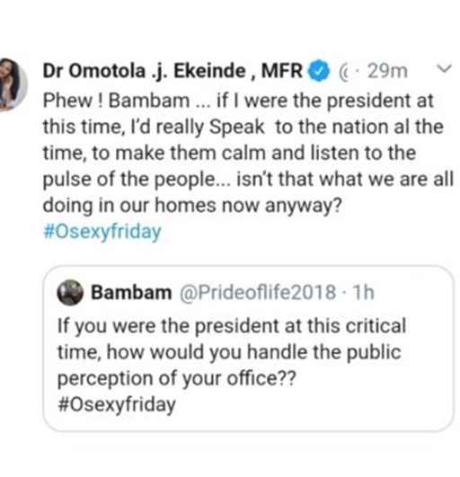 Covid19: Omotola Ekeinde reveals what she will do if she was the President