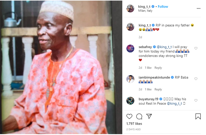 Nigerian Footballer Taye Taiwo’s father has died