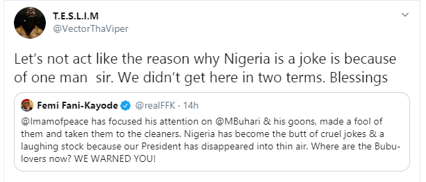 Nigeria is not a joke because of one man, Vector tackles FFK, Imam of Peace and northerners