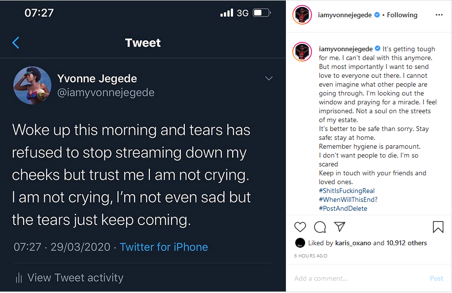 COVID-19: “It’s getting tough for me ”, Yvonne Jegede cries out