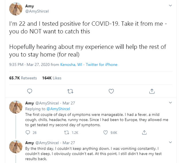 Lady shares her horrific coronavirus symptoms to encourage people to stay at home