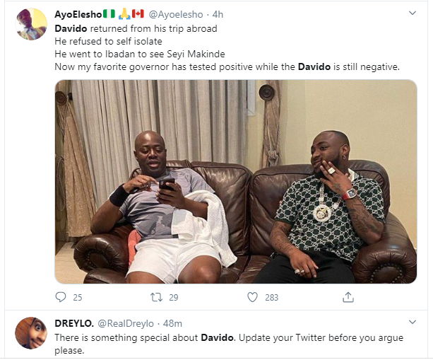 Davido should run a coronavirus test again, Nigerians react after Governor Makinde tested positive 