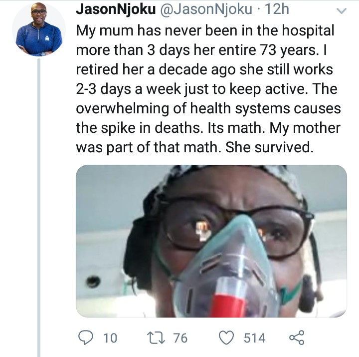 Jason Njoku narrates how his 73-year-old mother almost died from coronavirus