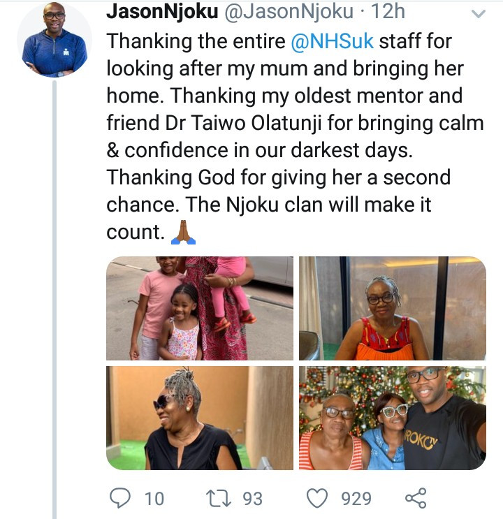 Jason Njoku narrates how his 73-year-old mother almost died from coronavirus