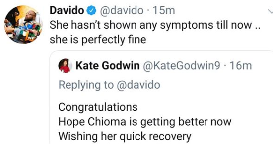 Davido gives update on Chioma's health days after she tested positive for Coronavirus