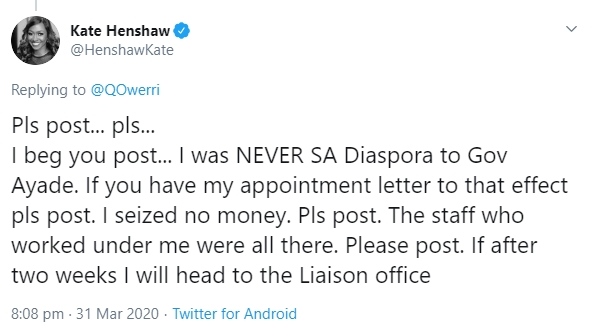 Twitter user accuse Kate Henshaw of money laundering, she response