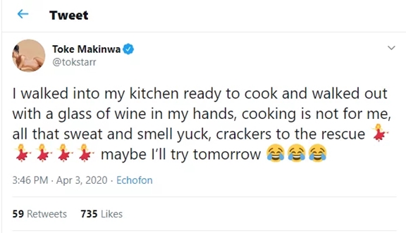 Reactions Toke Makinwa makes a confession on why she hates cooking